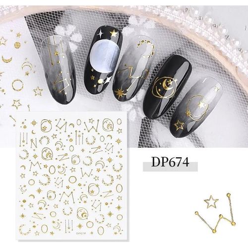 Nail Art Stickers Decals Star Nail Supplies Luxury 3D Self-Adhesive Sheets Star Metallic Money Flower Line Nail Designs for Women Acrylic Nai  Nail Stickers for Nail Art Accessories Nail Decorations