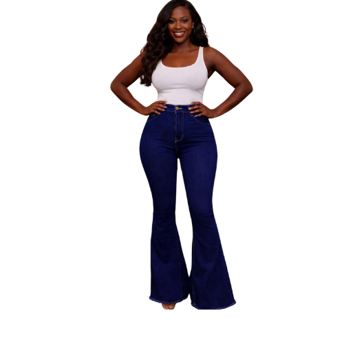 High-Waist Flared Denim Trousers for WomenUpgrade your wardrobe with these stylish high-waist flared denim trousers, designed to combine timeless elegance with modern comfort.
