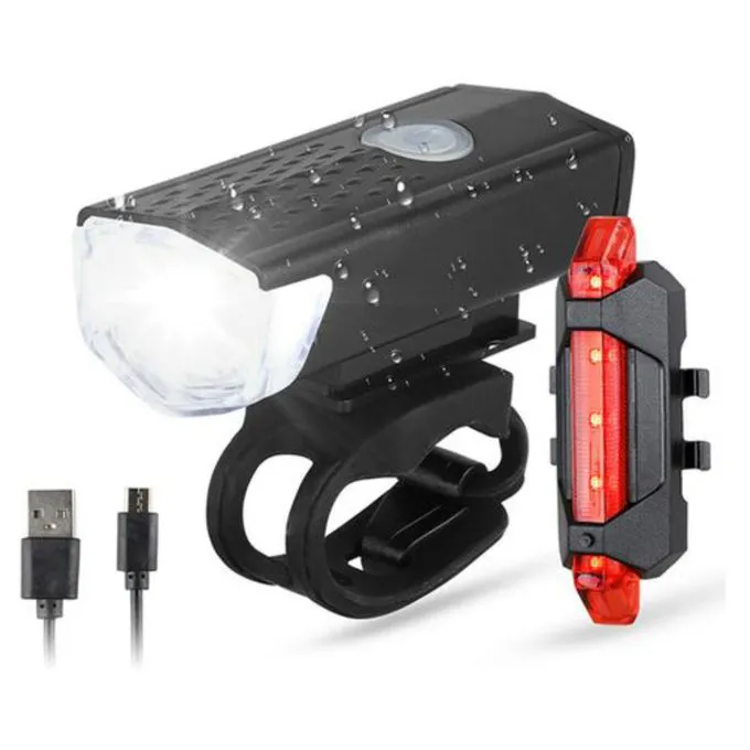Bike Lights Set USB LED Rechargeable Waterproof MTB Bkie Mountain Bike Headlight Bicycle Light Front Warning Cycling Accessorie Bike Lighting Accessory USB Rechargeable Mountain Bike Front Trump