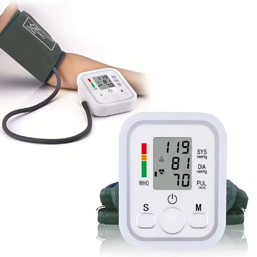 Electronic Digital Blood Pressure Machine Monitor for Arm – Accurate Heartbeat & Pulse Tracking with USB Charging Cable Included