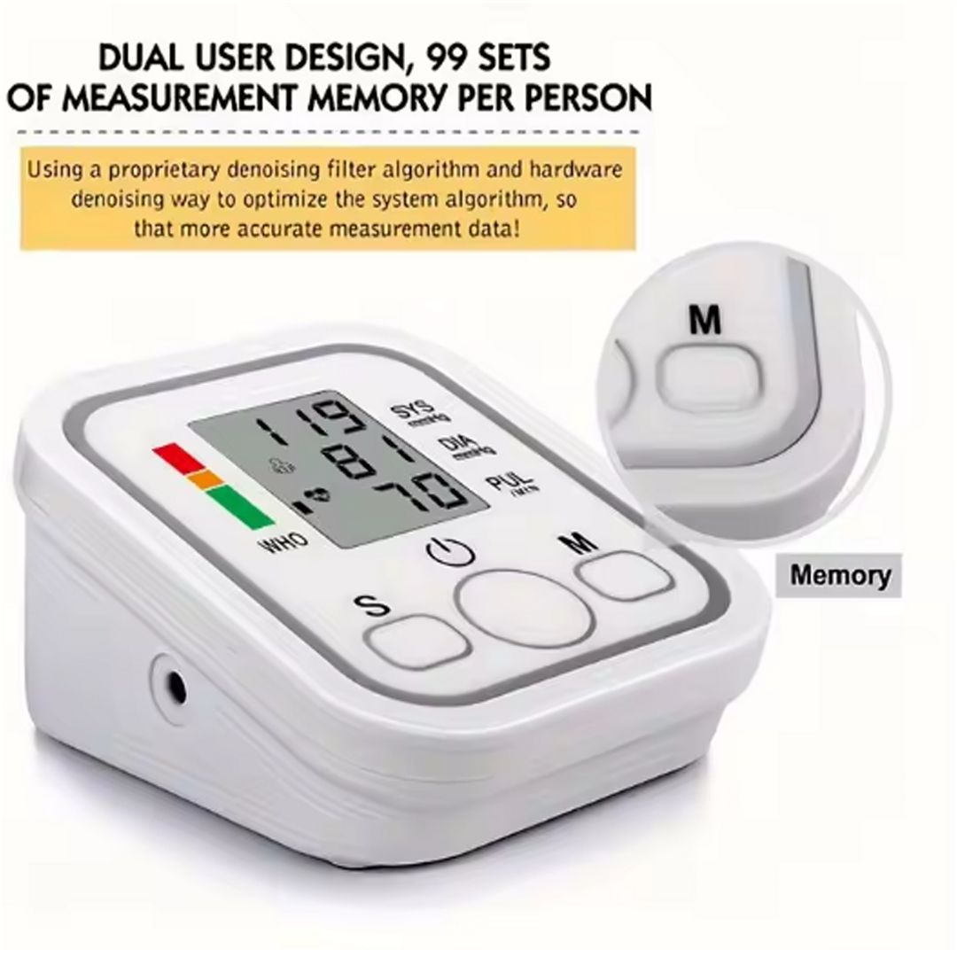 Electronic Digital Blood Pressure Machine Monitor for Arm – Accurate Heartbeat & Pulse Tracking with USB Charging Cable Included
