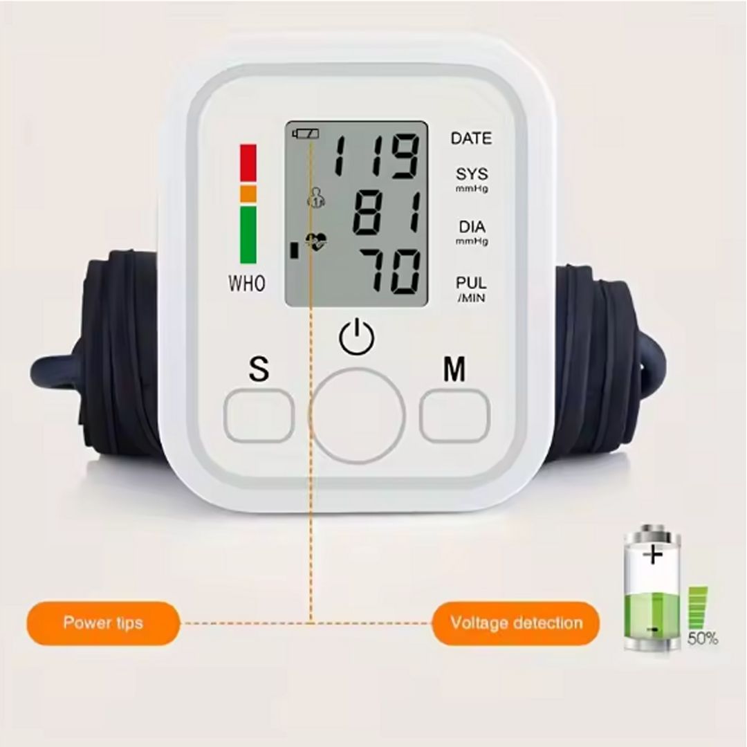 Electronic Digital Blood Pressure Machine Monitor for Arm – Accurate Heartbeat & Pulse Tracking with USB Charging Cable Included