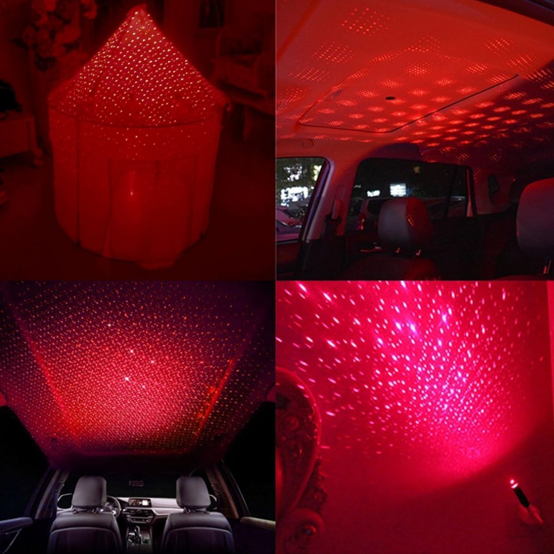 USB Star Projector Night Light, Adjustable Romantic Starry Sky Projector Car Light, Portable Atmosphere Decorative Auto Roof Light for Bedroom, Car, Party, Wall, Ceiling (Red)