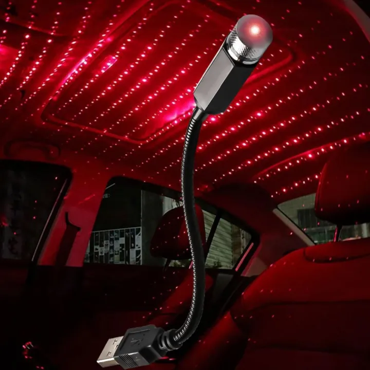 USB Star Projector Night Light, Adjustable Romantic Starry Sky Projector Car Light, Portable Atmosphere Decorative Auto Roof Light for Bedroom, Car, Party, Wall, Ceiling (Red)