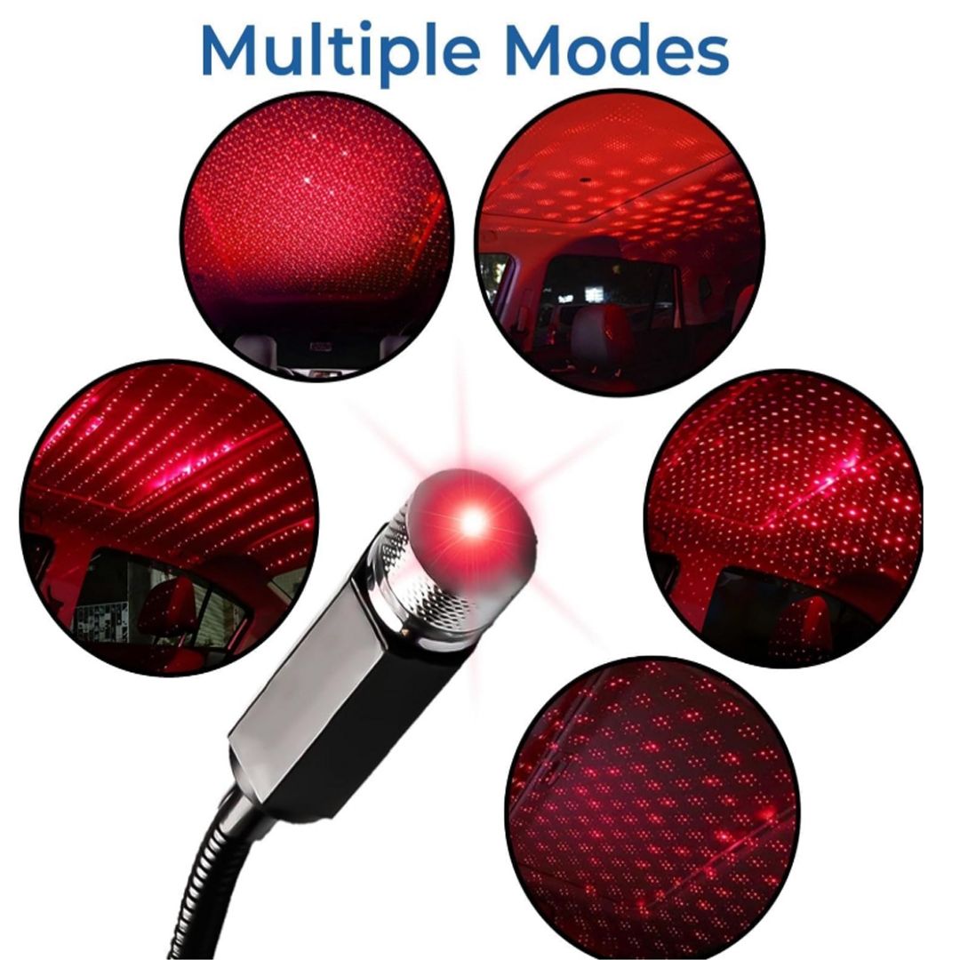 USB Star Projector Night Light, Adjustable Romantic Starry Sky Projector Car Light, Portable Atmosphere Decorative Auto Roof Light for Bedroom, Car, Party, Wall, Ceiling (Red)