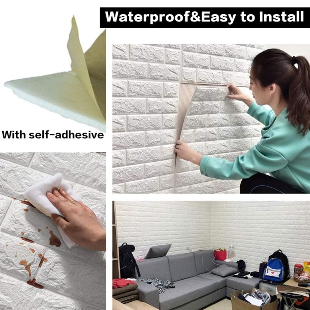 5Pcs Self Adhesive Foam Wallpaper DIY 3D Wall Panel Living Room Brick Stickers Bedroom Kids Room Brick Papers Home Wall Decor