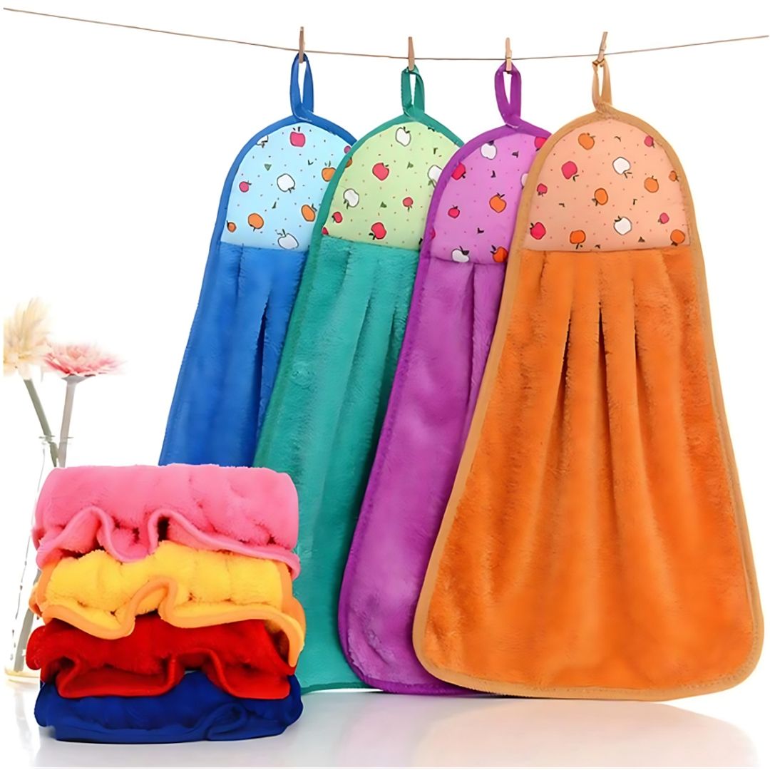 3 Pack Cartoon Hanging Hand Towels – Super Absorbent Coral Fleece Dish Cloth for Kitchen & Bathroom, Soft & Thick Cleaning Rag