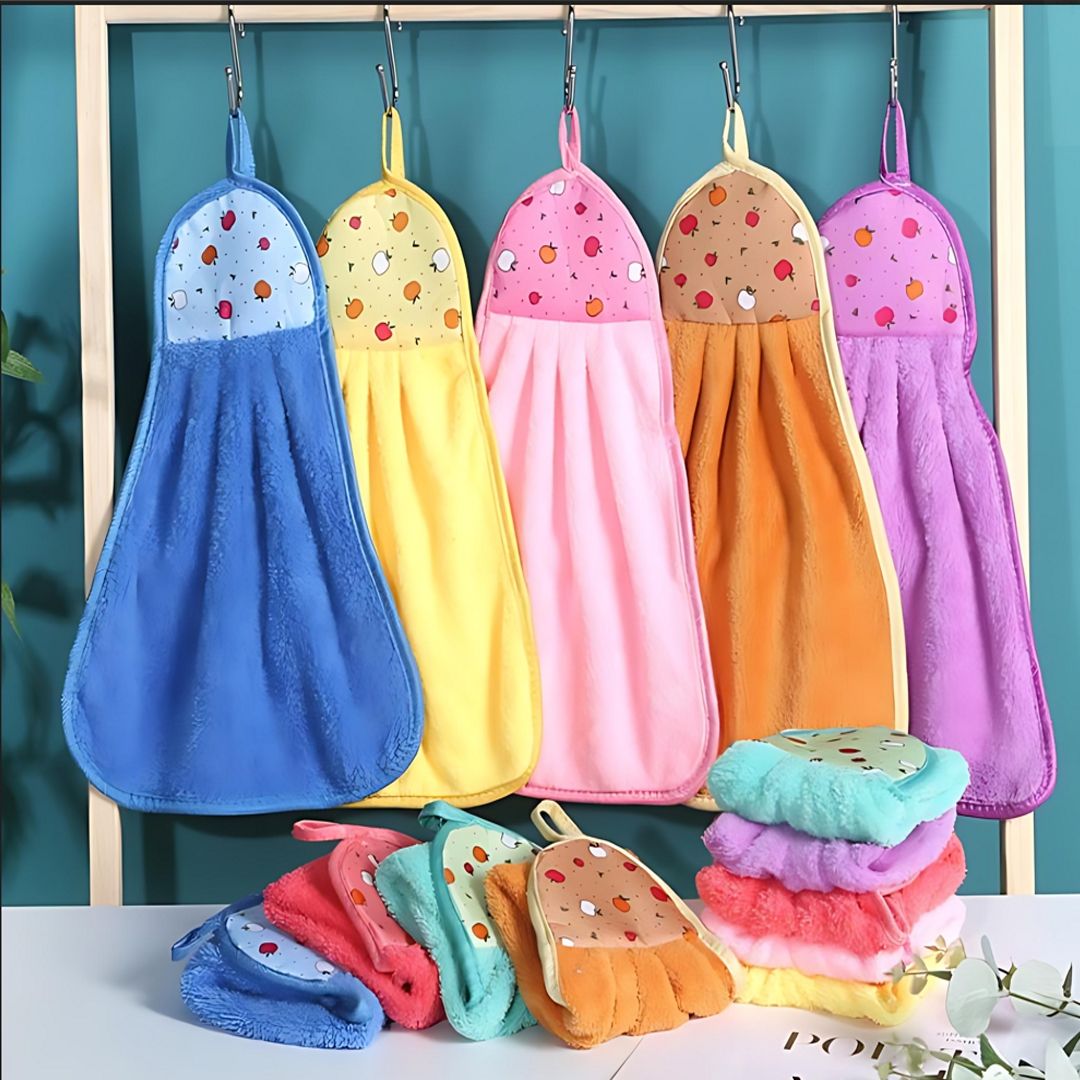 3 Pack Cartoon Hanging Hand Towels – Super Absorbent Coral Fleece Dish Cloth for Kitchen & Bathroom, Soft & Thick Cleaning Rag