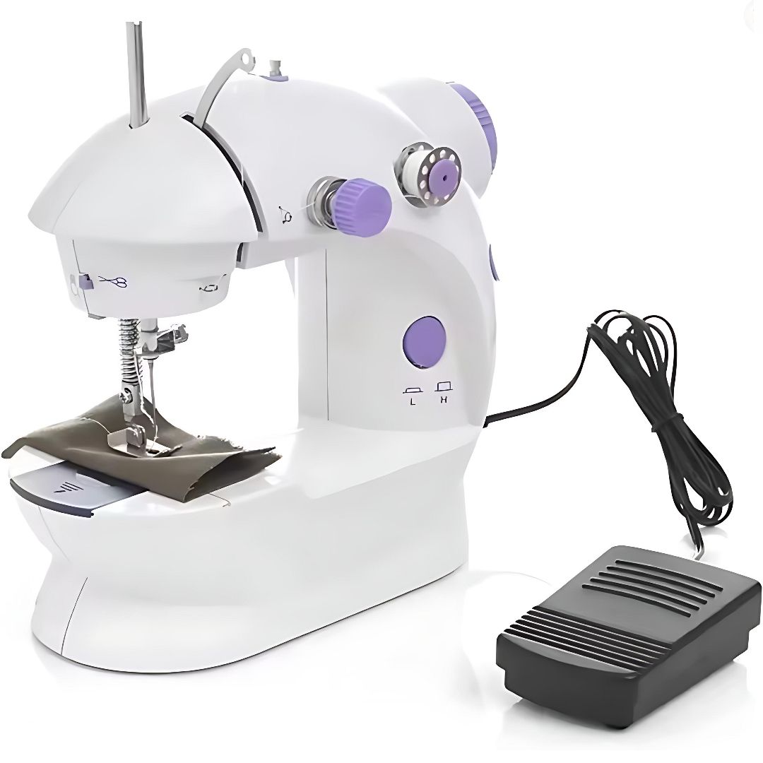 Portable Mini Sewing Machine SM-202A with Foot Pedal & Adapter – Dual Speed, Thread Cutter, Bobbins & Accessories Included – Compact Electric Stitching Tool for Home & DIY Crafts