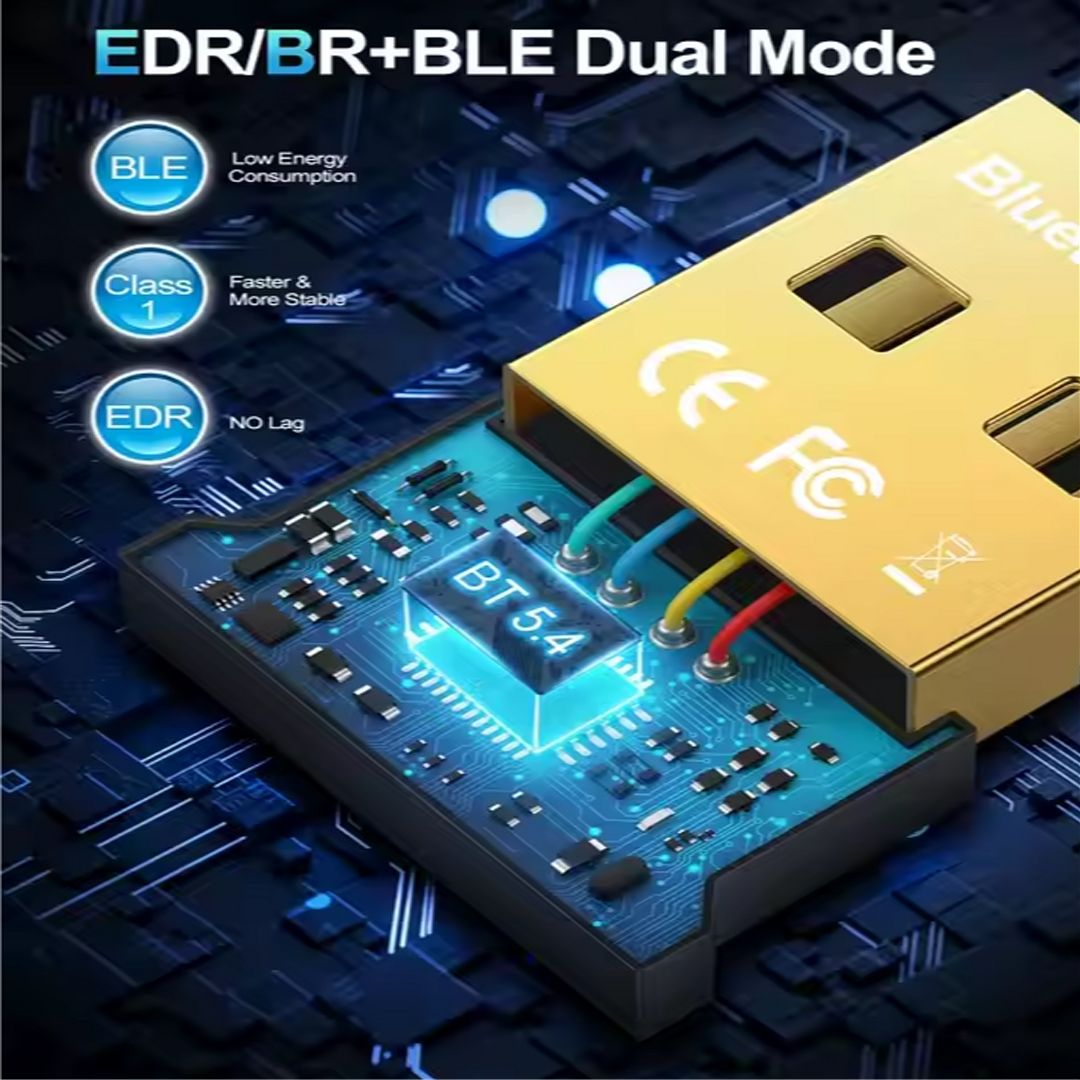 Premium USB Bluetooth V5.4 Adapter – High-Speed Wireless Connectivity for Desktops/Laptops with Dual-Mode Technology & Low-Energy Support. CE/FCC Certified for Reliable Performance, Extended Range.