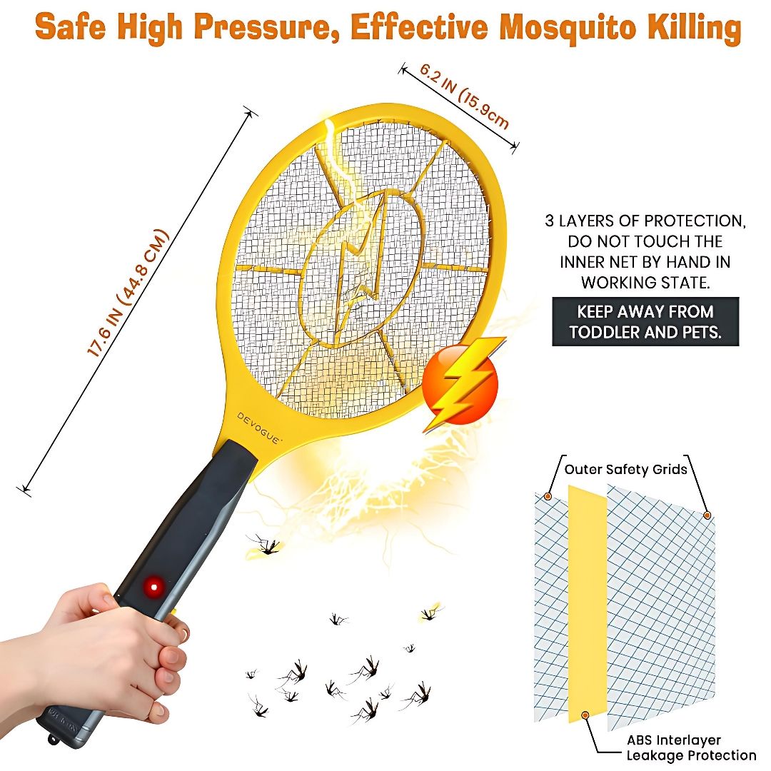 Rechargeable Electric Mosquito & Fly Swatter – Lightweight Handheld Insect Zapper Racket with Safety Mesh for Indoor & Outdoor Use – USB Charging, Chemical-Free Bug Control