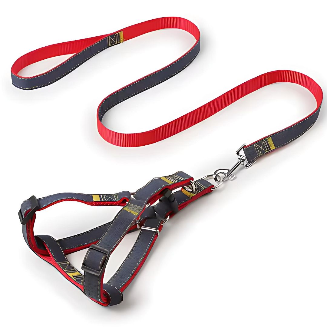 3-Piece Pet Dog Harness and Leash Set – Adjustable Denim Chest Harness, Collar, and Traction Rope for Walking and Training – Durable Pet Supplies
