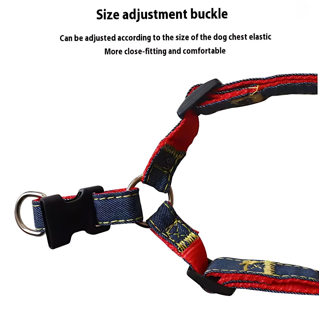 3-Piece Pet Dog Harness and Leash Set – Adjustable Denim Chest Harness, Collar, and Traction Rope for Walking and Training – Durable Pet Supplies