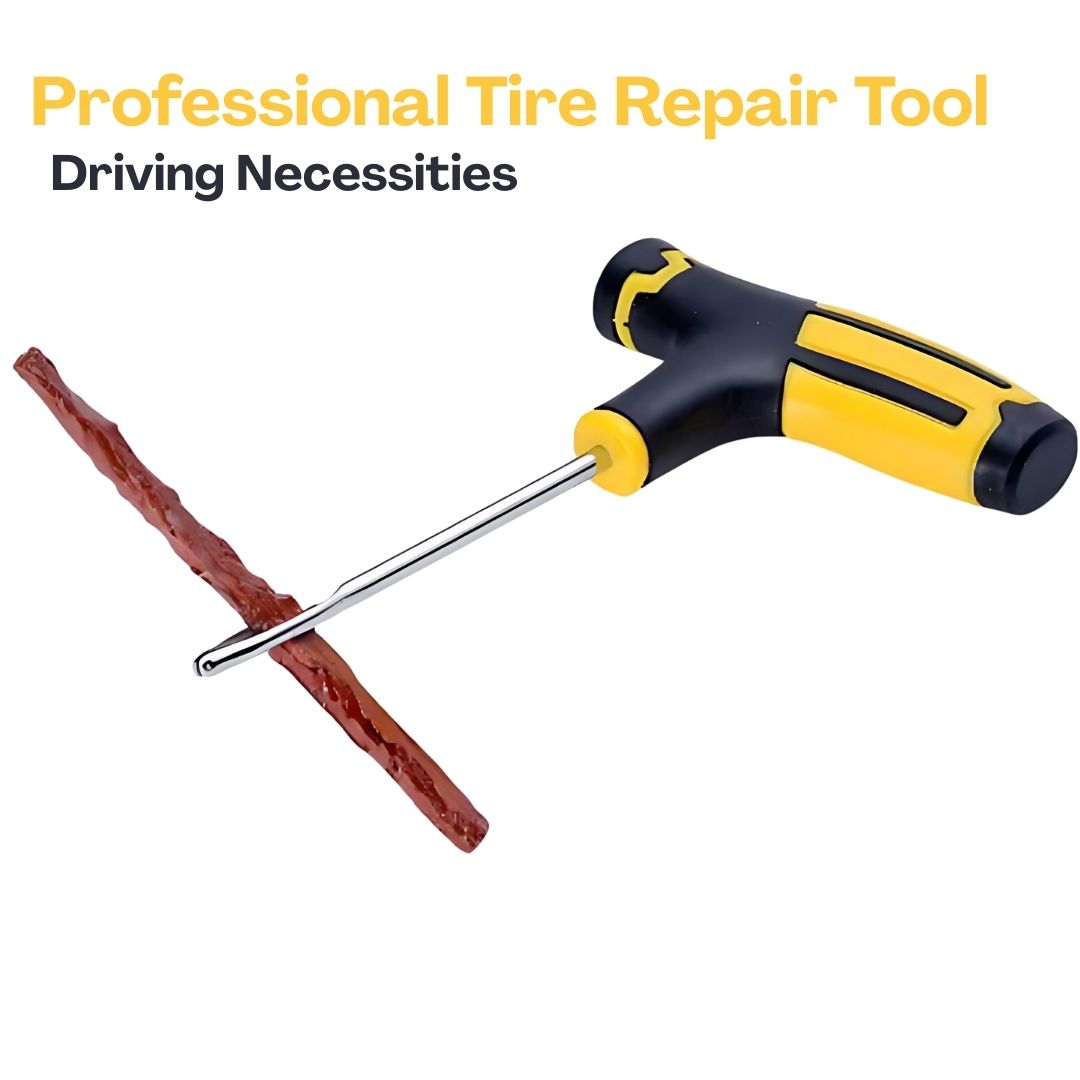 Universal Car Tire Repair Kit with Heavy Duty T-Handle Tools, Rubber Plugs and Solution – Quick, Easy Puncture Fix for Cars, Motorcycles, Bicycles, Trucks and Emergency Roadside Repairs