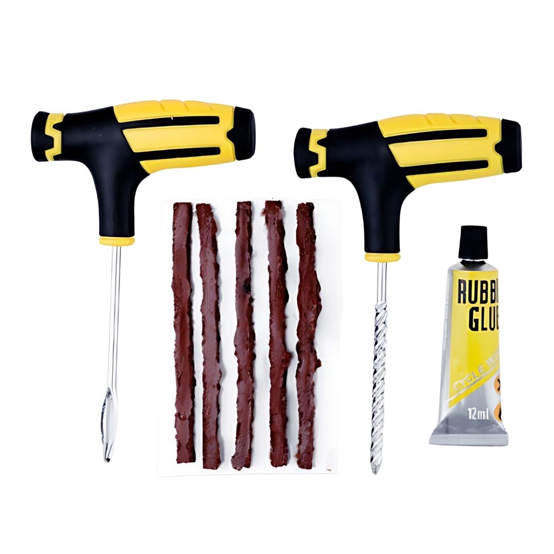 Universal Car Tire Repair Kit with Heavy Duty T-Handle Tools, Rubber Plugs and Solution – Quick, Easy Puncture Fix for Cars, Motorcycles, Bicycles, Trucks and Emergency Roadside Repairs