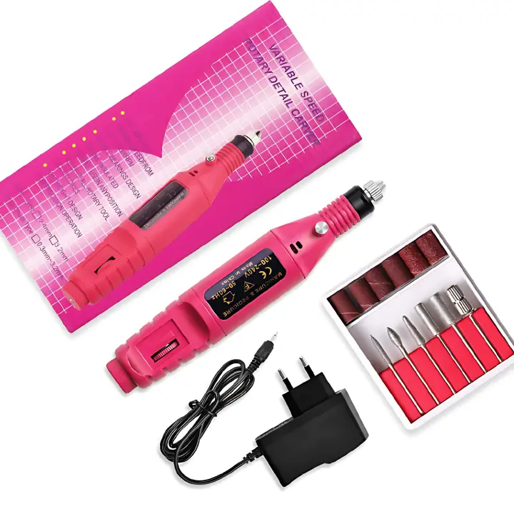 Professional Variable Speed Nail Drill Kit – Pink Electric Manicure and Pedicure Rotary Tool with 5 Interchangeable Bits, Adjustable Speed Settings, and Charger for Smooth, Perfect Nail Care at Home