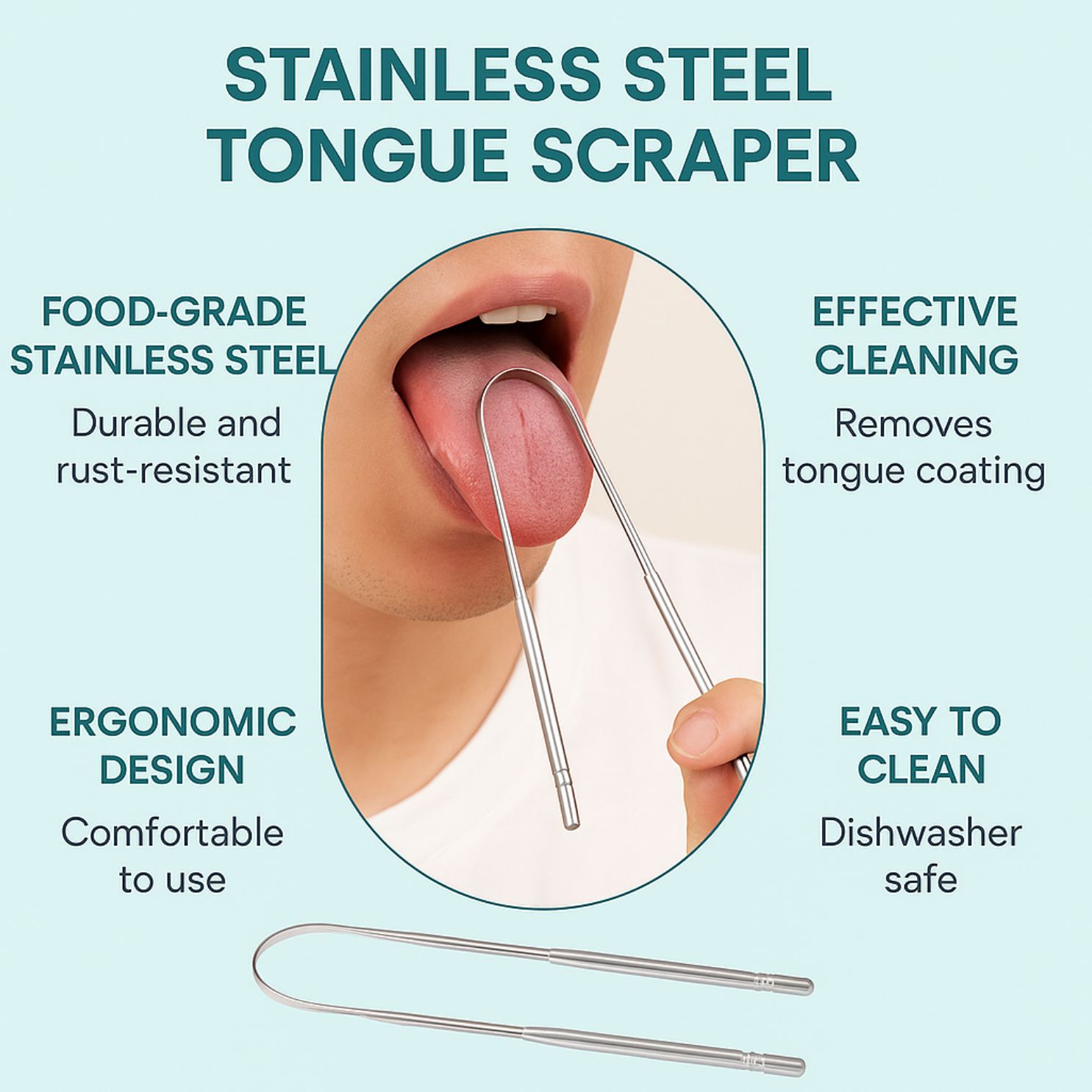 Premium 3-Piece Stainless Steel Tongue Cleaner Set with Ergonomic Designs and a Durable Storage Case, Ideal for Deep Oral Cleaning, Removing Odor-Causing Bacteria, Improving Breath Freshness, and Main