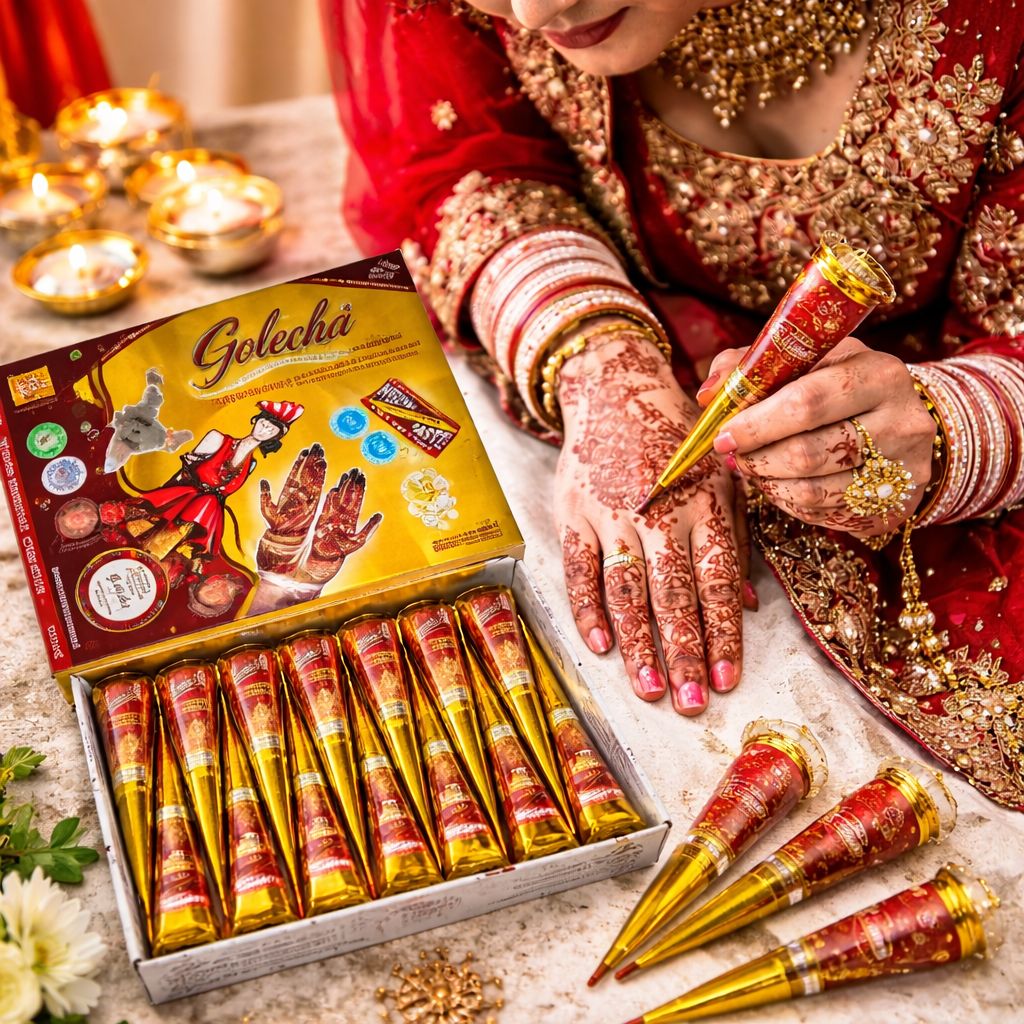 GOLECHA Premium Henna Cone Set with Rich Natural Mehndi Paste for Bridal Hands, Festivals, Traditional Body Art, Fine Line Detailing, Long-Lasting Color and Smooth Application