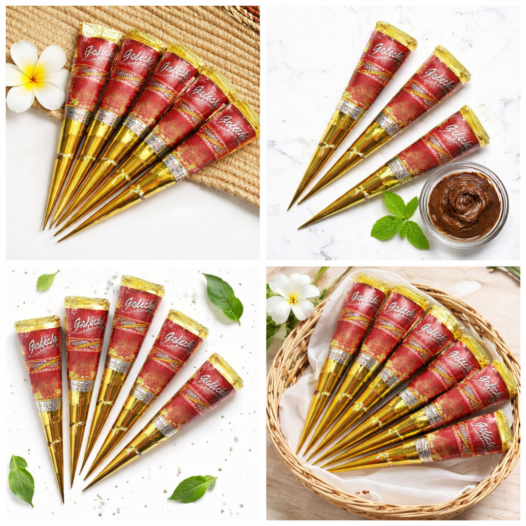 GOLECHA Premium Henna Cone Set with Rich Natural Mehndi Paste for Bridal Hands, Festivals, Traditional Body Art, Fine Line Detailing, Long-Lasting Color and Smooth Application