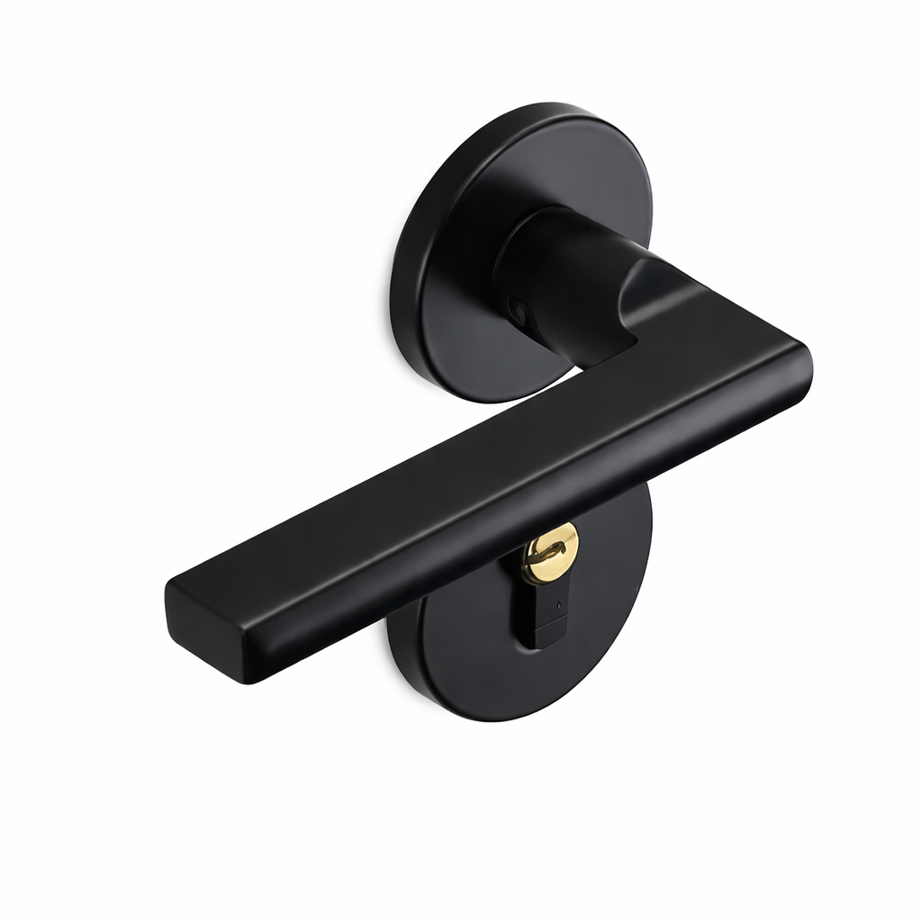 Premium Modern Black Door Handle Lock Set with 145mm Lever and 54mm Rosette, Designed for Smooth Operation, Enhanced Security, and a Stylish Look for Bedrooms, Offices, Interior Doors