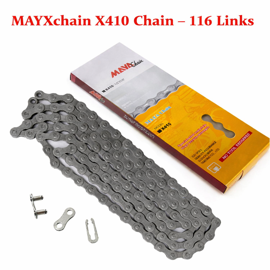 X410 Single Speed Bicycle Chain with 116 Links Made from Durable Carbon Steel, Smooth and Wear-Resistant Design, Includes Clip Master Link for Easy Installation, Ideal for Single Speed Bikes, BMX, Fix