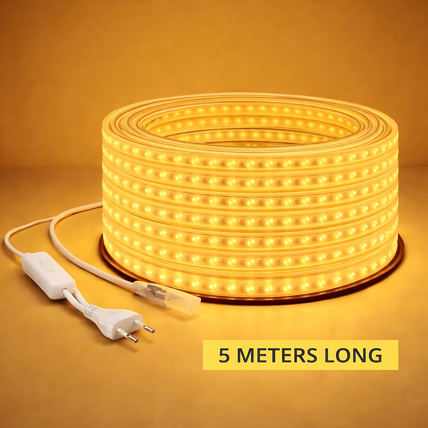 5 Meter LED Strip Light 110V/220V Warm White High Brightness Flexible Rope Light with Power Plug, IP65 Waterproof PVC Encased LED Strip for Indoor and Outdoor Decoration, Architectural and Industrial