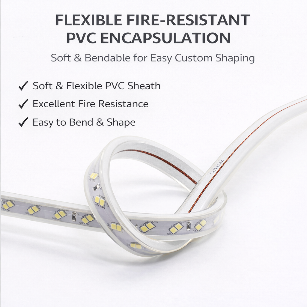 5 Meter LED Strip Light 110V/220V Warm White High Brightness Flexible Rope Light with Power Plug, IP65 Waterproof PVC Encased LED Strip for Indoor and Outdoor Decoration, Architectural and Industrial