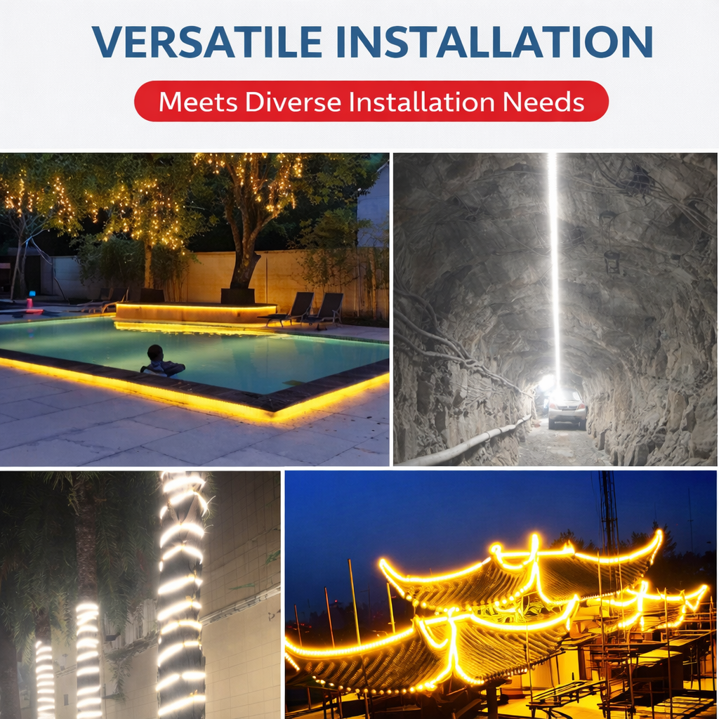 5 Meter LED Strip Light 110V/220V Warm White High Brightness Flexible Rope Light with Power Plug, IP65 Waterproof PVC Encased LED Strip for Indoor and Outdoor Decoration, Architectural and Industrial