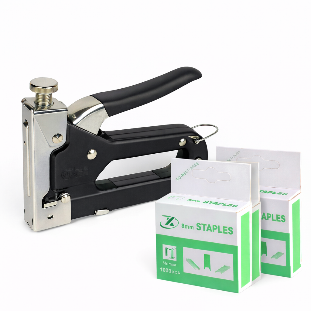 3-in-1 Heavy Duty Staple Gun + 3000 Staples Compatible with T, U and D Staples, Adjustable Depth Manual Stapler for Upholstery, Woodworking, Carpentry, Furniture Repair and DIY Projects