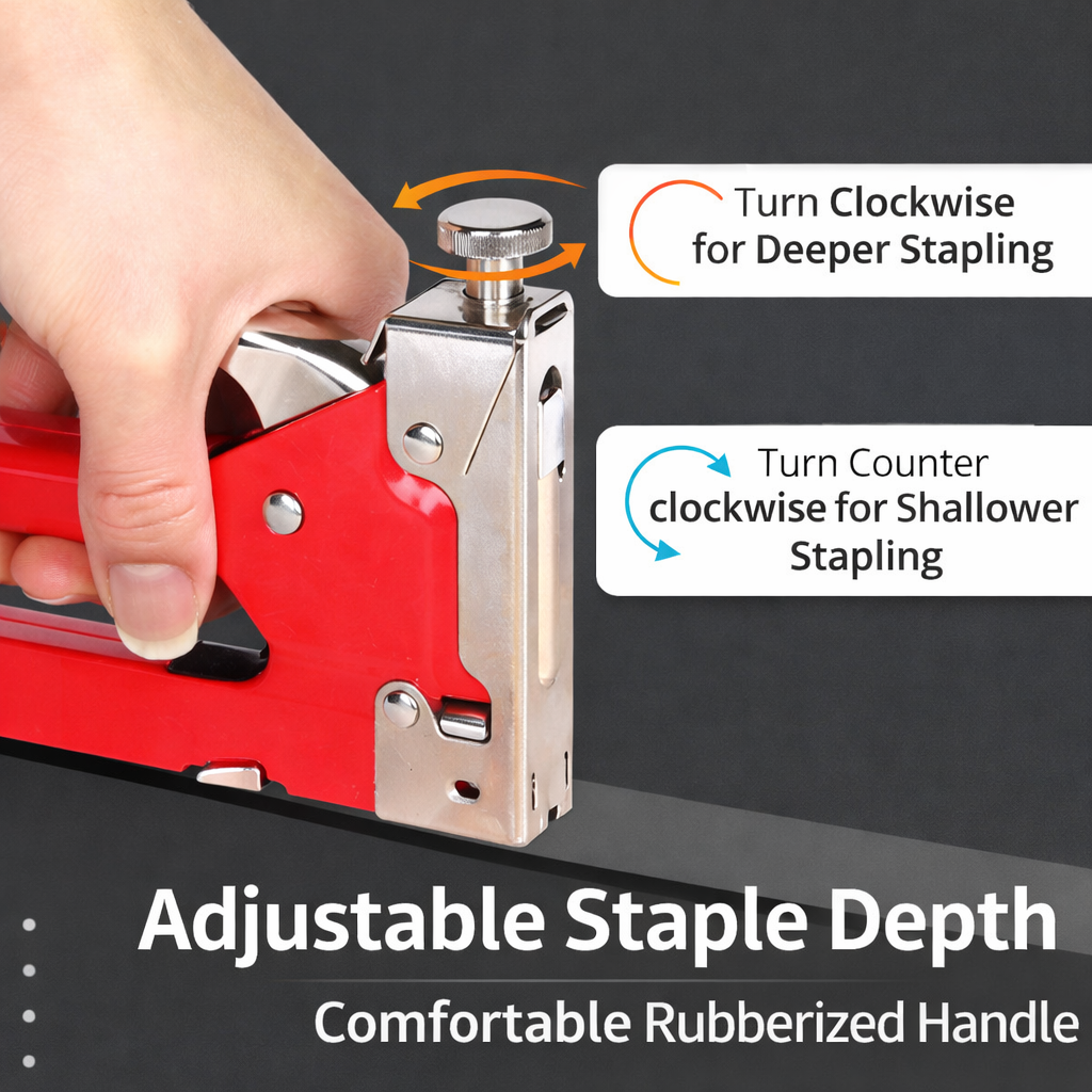 3-in-1 Heavy Duty Staple Gun + 3000 Staples Compatible with T, U and D Staples, Adjustable Depth Manual Stapler for Upholstery, Woodworking, Carpentry, Furniture Repair and DIY Projects