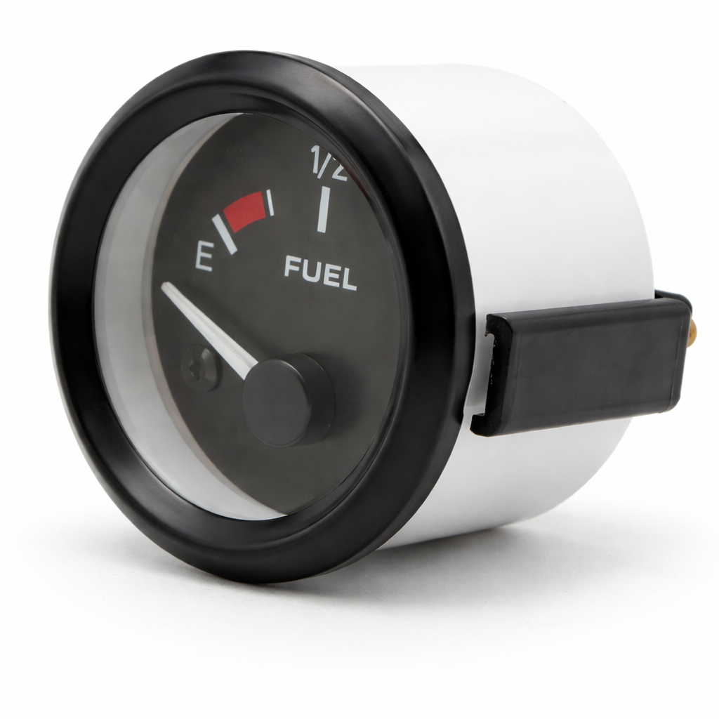 52mm Universal Car Fuel Gauge Kit with Fuel Sender, 12V White Backlight Fuel Level Meter, Black Bezel & White Housing, Accurate Oil/Fuel Level Indicator for Cars, Trucks, Boats and Custom Dash Install