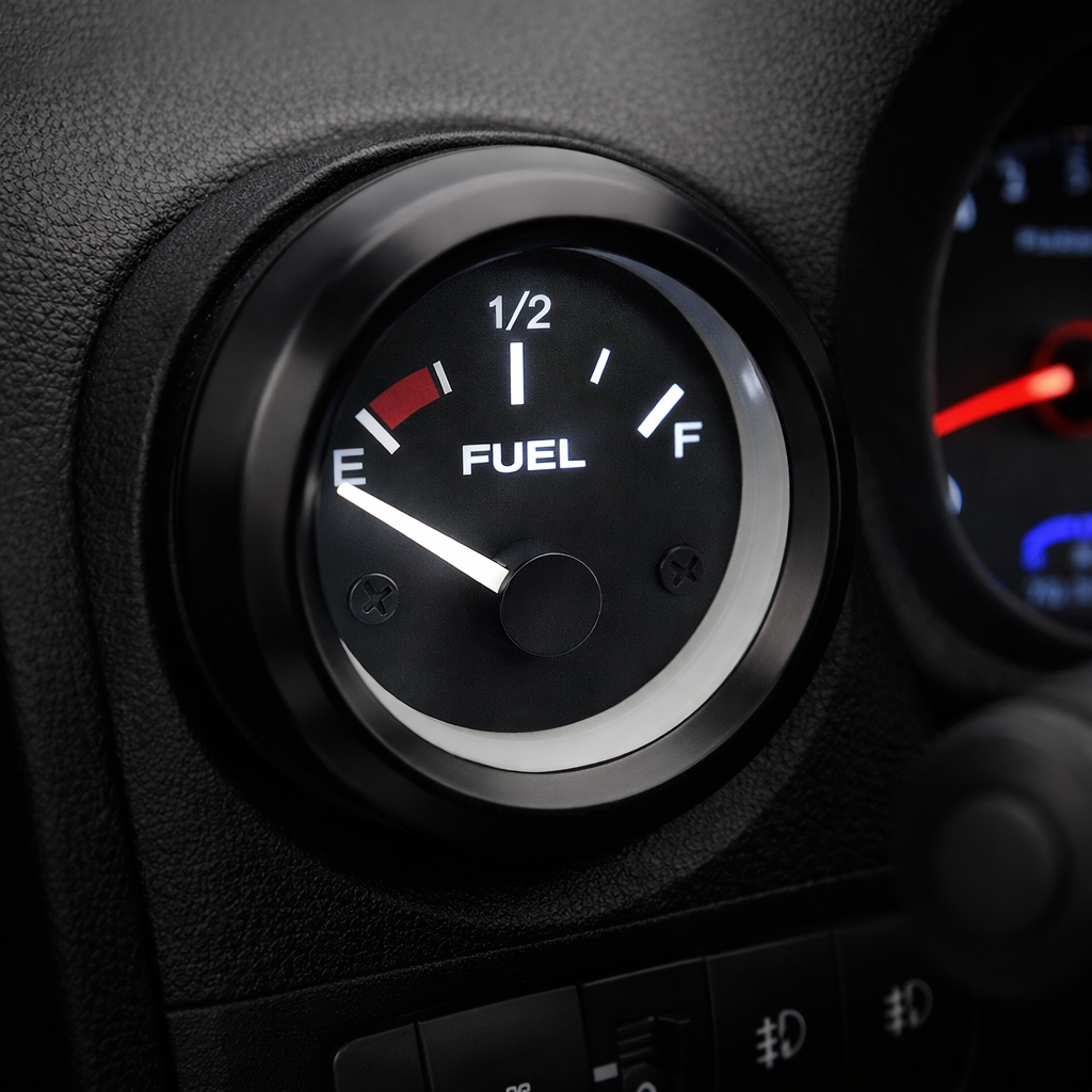 52mm Universal Car Fuel Gauge Kit with Fuel Sender, 12V White Backlight Fuel Level Meter, Black Bezel & White Housing, Accurate Oil/Fuel Level Indicator for Cars, Trucks, Boats and Custom Dash Install