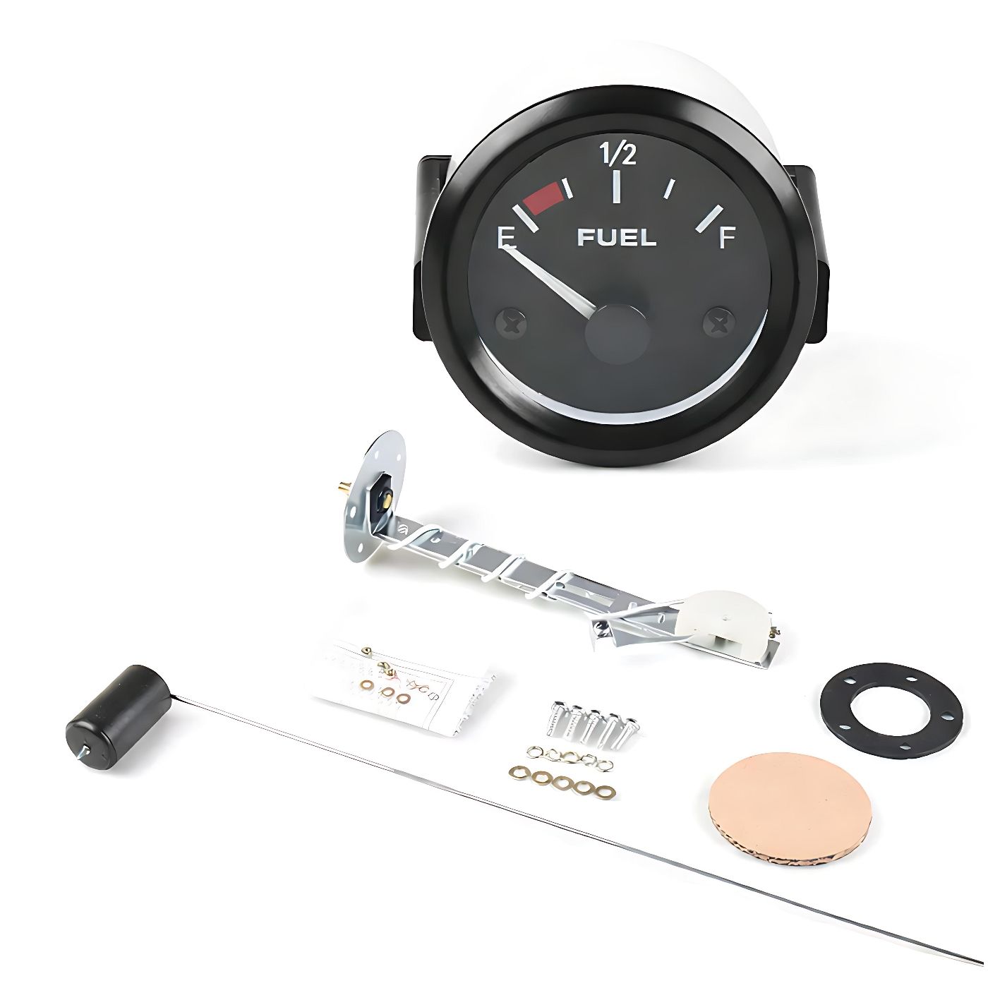 52mm Universal Car Fuel Gauge Kit with Fuel Sender, 12V White Backlight Fuel Level Meter, Black Bezel & White Housing, Accurate Oil/Fuel Level Indicator for Cars, Trucks, Boats and Custom Dash Install