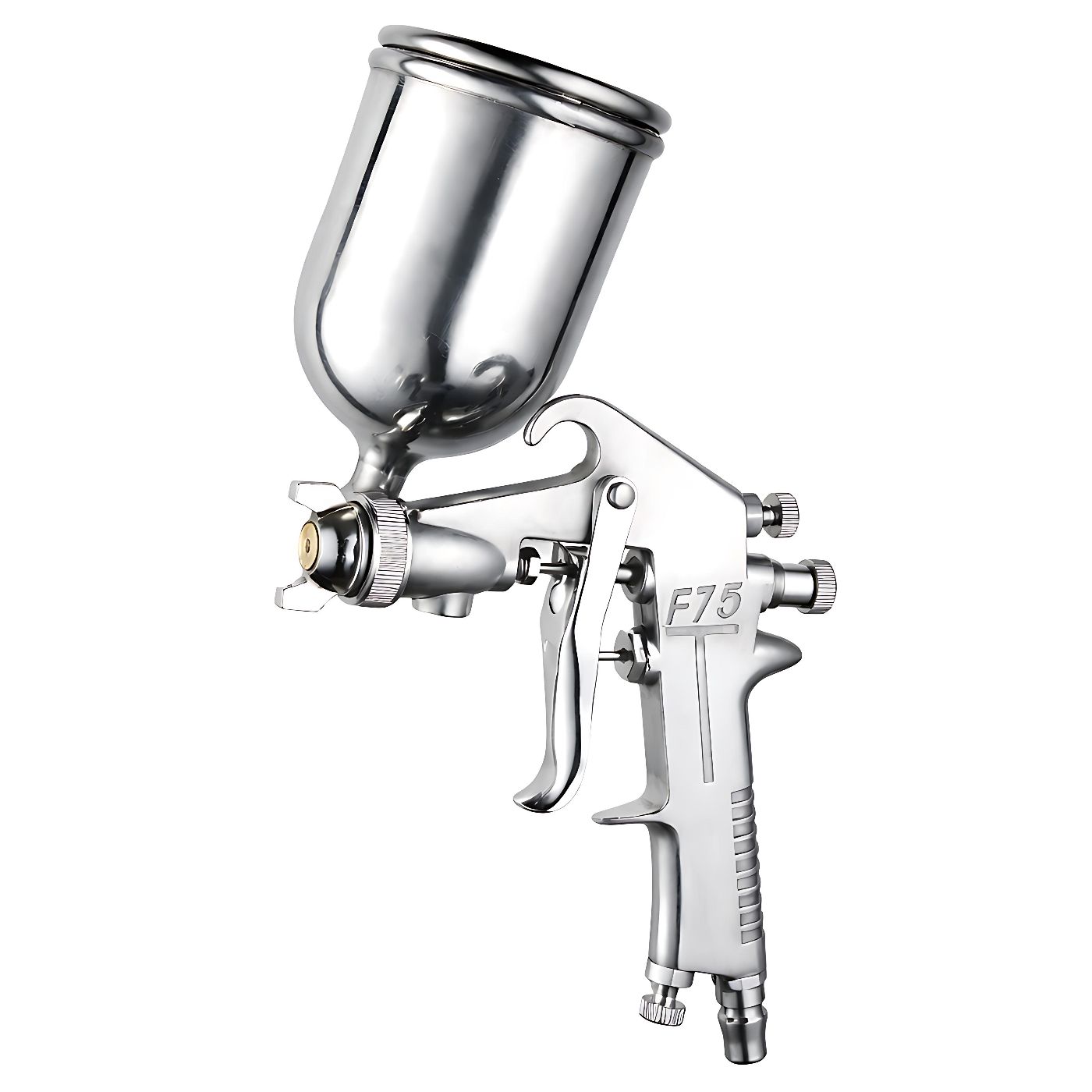 F75 Professional Paint Spray Gun Pneumatic Upper Pot Design, 1.5mm Nozzle, High Atomization Aluminum Spray Gun for Furniture, Automotive, Water-Based, Oil-Based and Metal Paint Applications