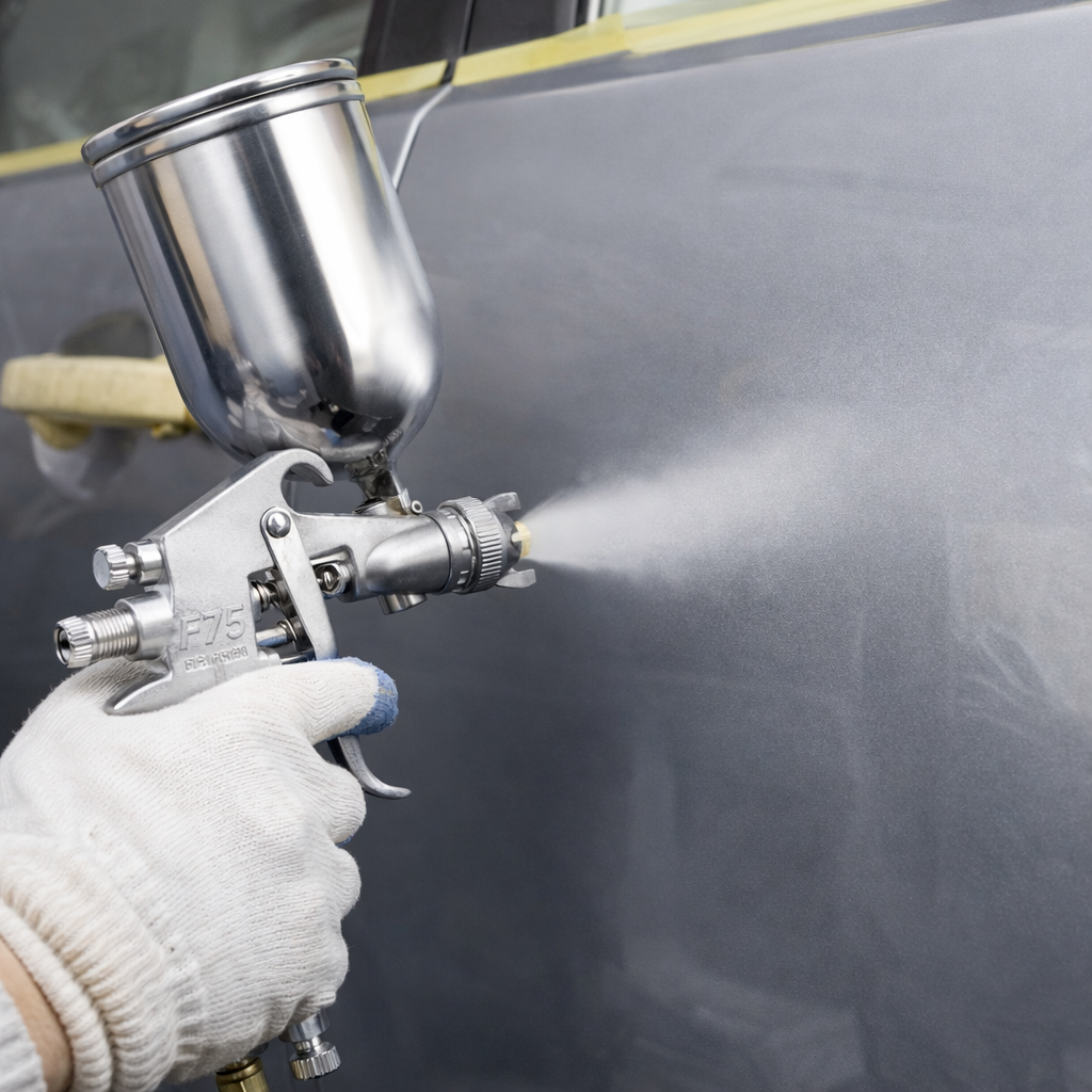 F75 Professional Paint Spray Gun Pneumatic Upper Pot Design, 1.5mm Nozzle, High Atomization Aluminum Spray Gun for Furniture, Automotive, Water-Based, Oil-Based and Metal Paint Applications