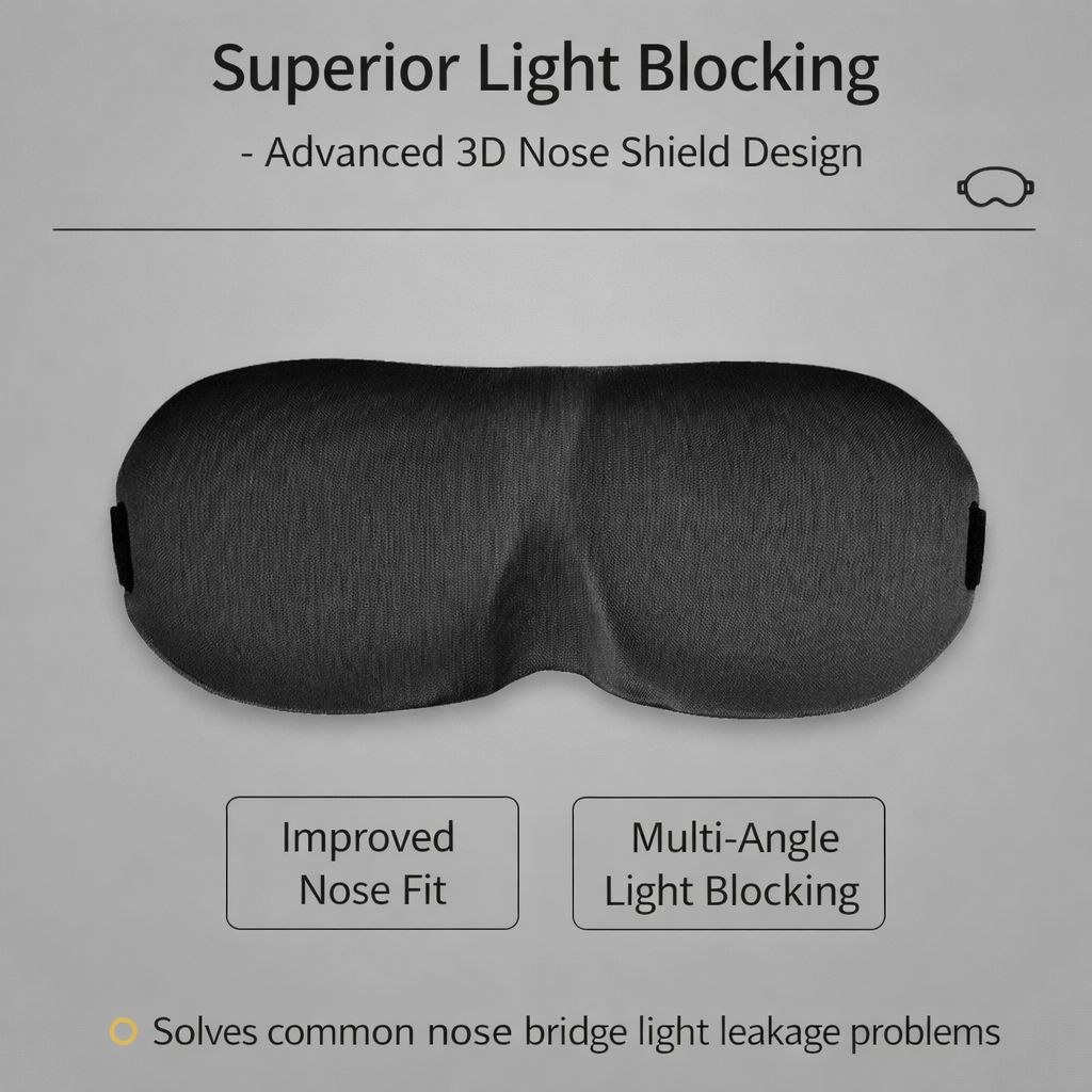 3D Contoured Sleep Eye Mask with Advanced Nose Shield, Total Light Blocking Design, Soft Breathable Fabric, Pressure-Free Eye Cups and Adjustable Elastic Strap for Travel, Home and Office Rest