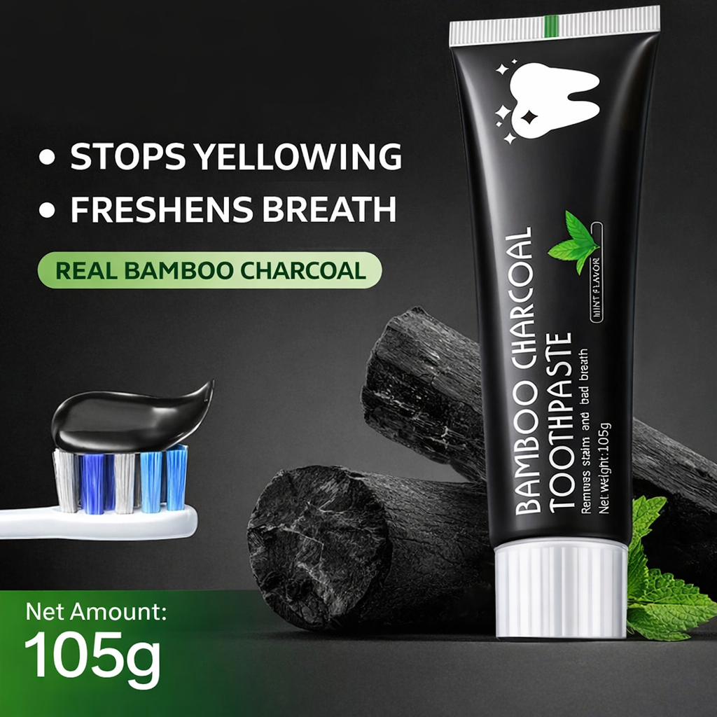 Bamboo Charcoal Toothpaste 105g Deep Cleaning Whitening Toothpaste with Real Bamboo Charcoal for Removing Stains, Reducing Yellowing, Freshening Breath, and Improving Daily Oral Hygiene Care