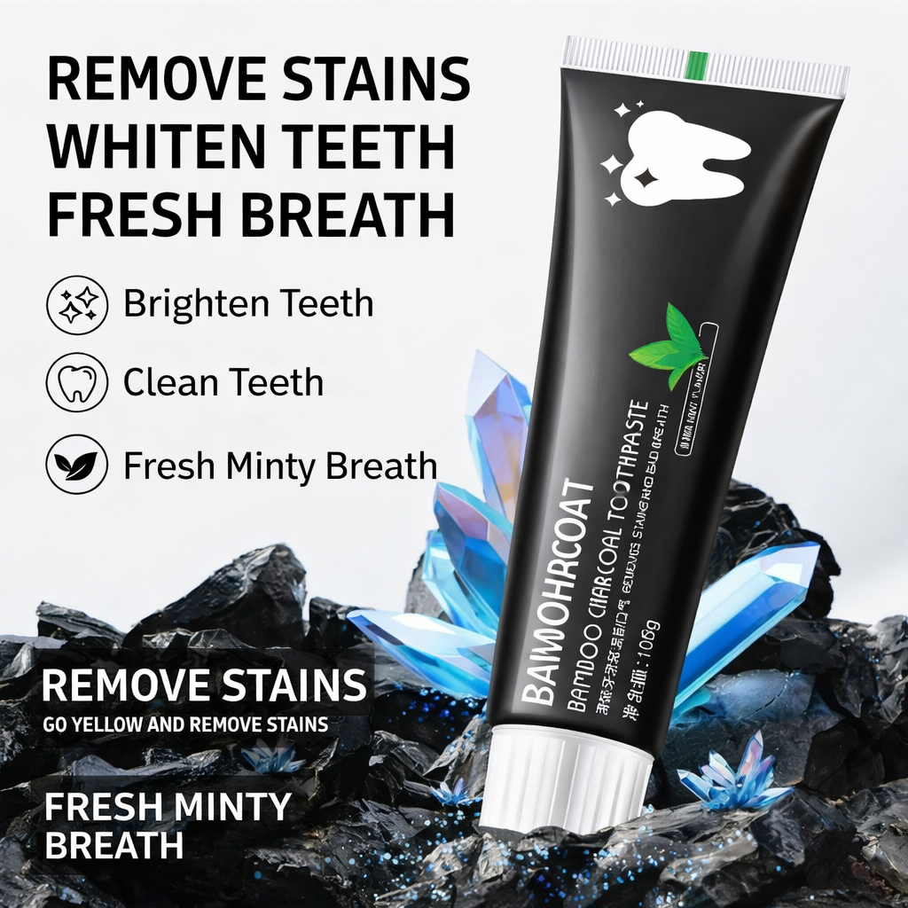 Bamboo Charcoal Toothpaste 105g Deep Cleaning Whitening Toothpaste with Real Bamboo Charcoal for Removing Stains, Reducing Yellowing, Freshening Breath, and Improving Daily Oral Hygiene Care