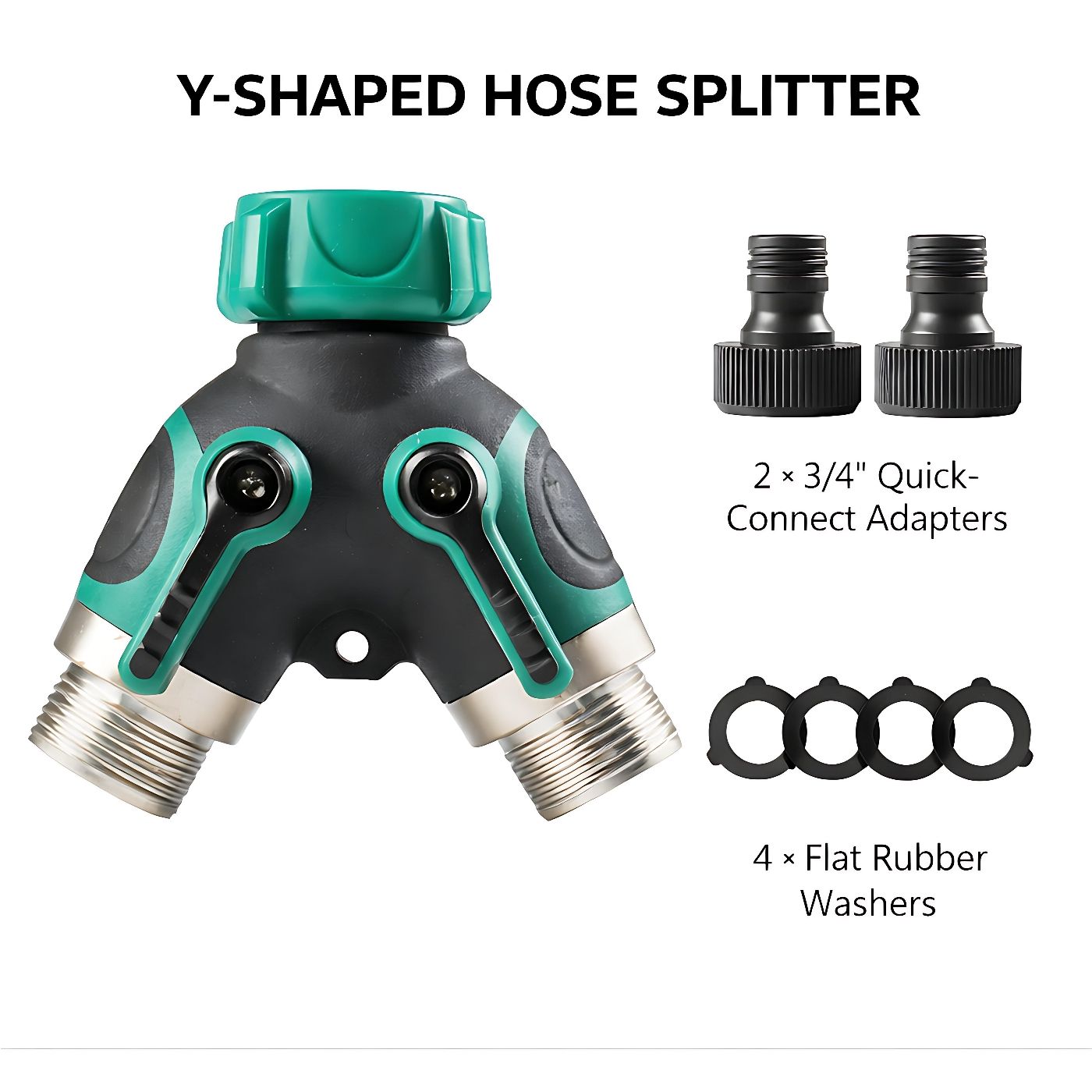 European/American Standard Y-Type Dual Way Hose Splitter, Garden Tap Diverter with Independent Shutoff Valves, Metal Quick Connector, Drip Irrigation Pipe Nipple & Sealing Gaskets for Garden and Home