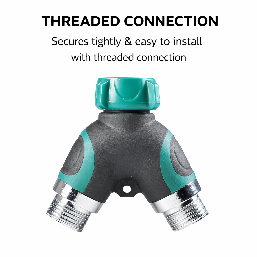 European/American Standard Y-Type Dual Way Hose Splitter, Garden Tap Diverter with Independent Shutoff Valves, Metal Quick Connector, Drip Irrigation Pipe Nipple & Sealing Gaskets for Garden and Home
