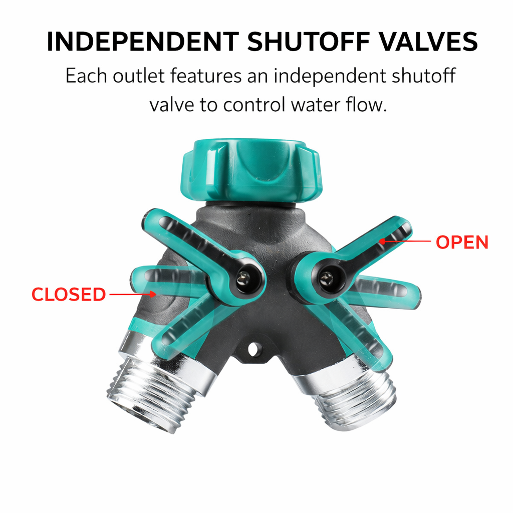 European/American Standard Y-Type Dual Way Hose Splitter, Garden Tap Diverter with Independent Shutoff Valves, Metal Quick Connector, Drip Irrigation Pipe Nipple & Sealing Gaskets for Garden and Home