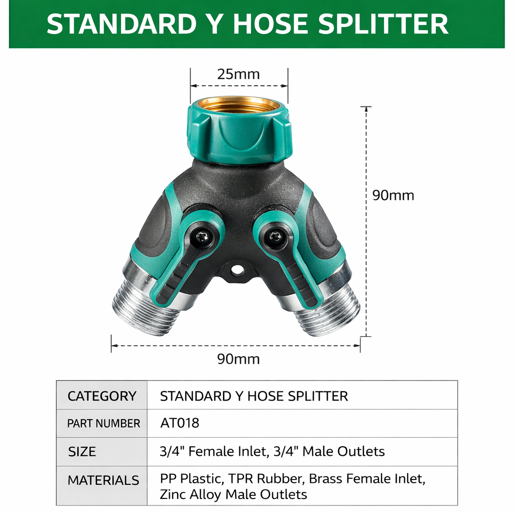 European/American Standard Y-Type Dual Way Hose Splitter, Garden Tap Diverter with Independent Shutoff Valves, Metal Quick Connector, Drip Irrigation Pipe Nipple & Sealing Gaskets for Garden and Home
