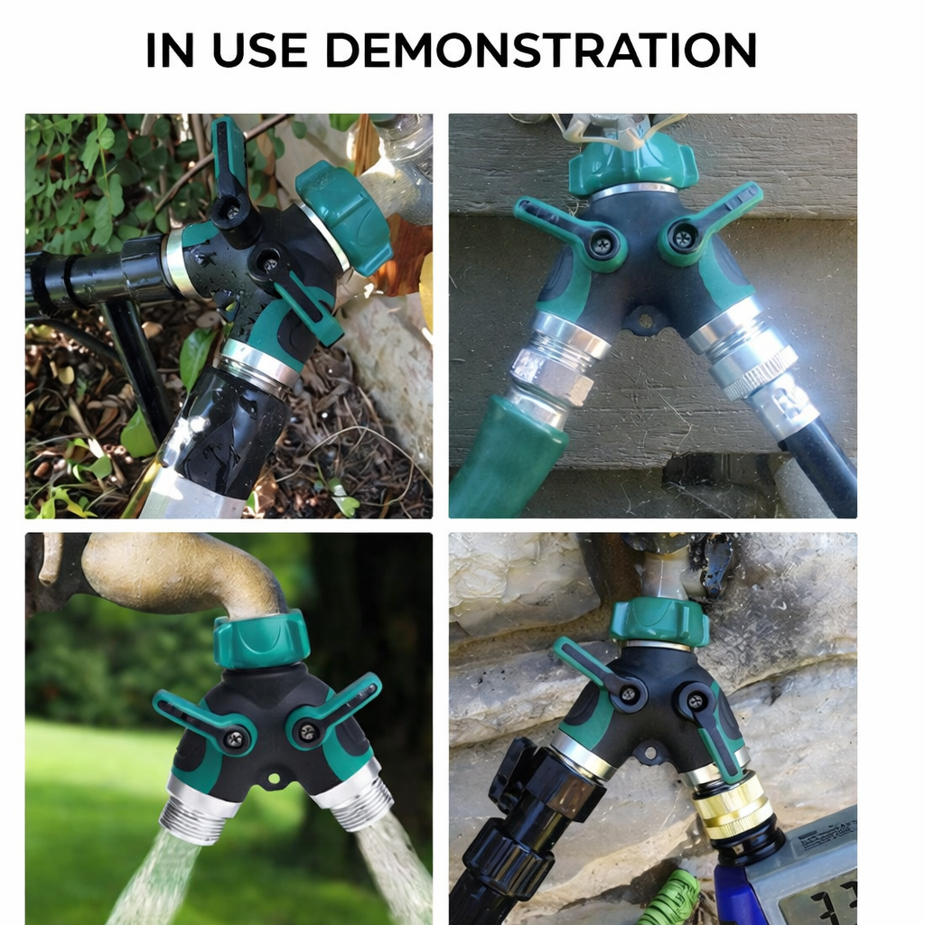 European/American Standard Y-Type Dual Way Hose Splitter, Garden Tap Diverter with Independent Shutoff Valves, Metal Quick Connector, Drip Irrigation Pipe Nipple & Sealing Gaskets for Garden and Home