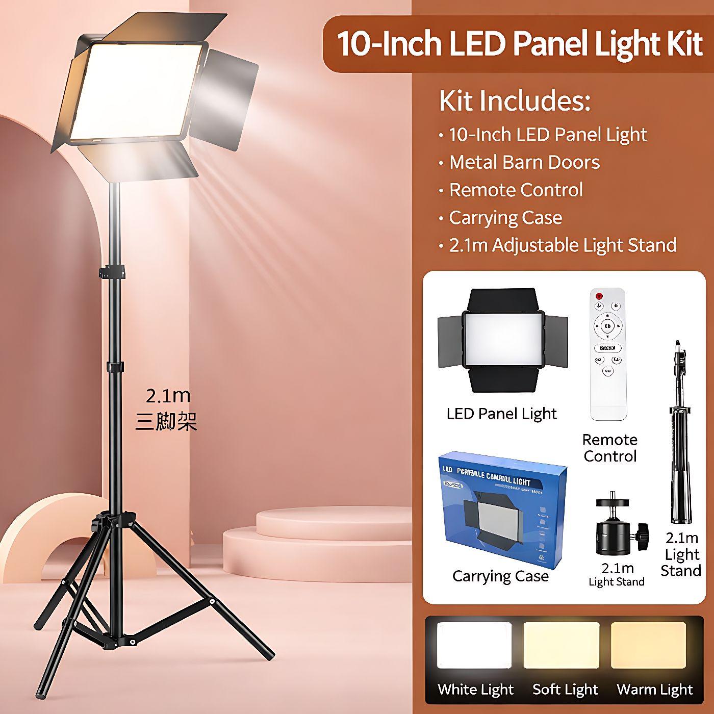 10-Inch Square LED Fill Light Kit with 2.1m Adjustable Stand, Professional Panel Light for Livestreaming, Beauty Makeup, Photography, Video Recording, Content Creation and Studio Lighting Setup
