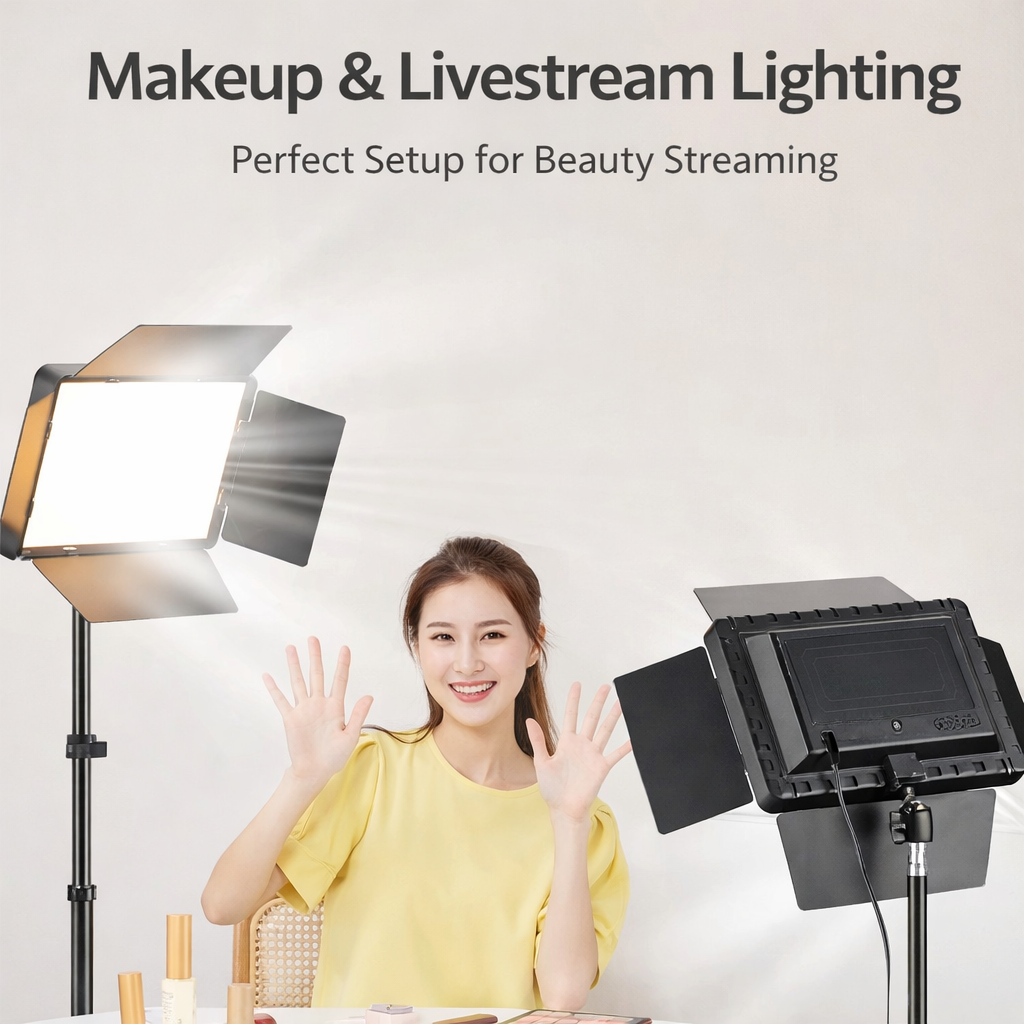 10-Inch Square LED Fill Light Kit with 2.1m Adjustable Stand, Professional Panel Light for Livestreaming, Beauty Makeup, Photography, Video Recording, Content Creation and Studio Lighting Setup