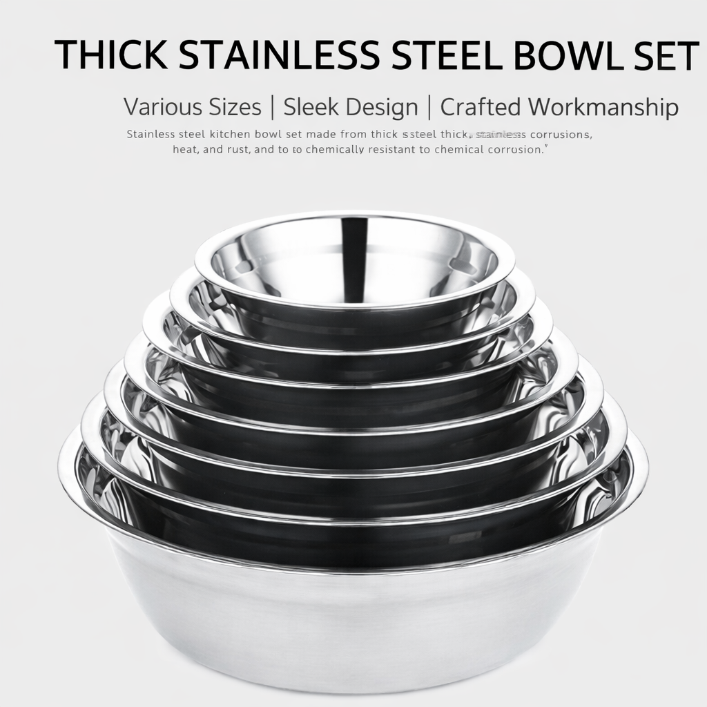 Stainless Steel Mixing Bowls Set with Nesting Design, Durable Kitchen Bowls for Cooking, Baking, Mixing, Food Preparation and Serving, Rust Resistant, Easy to Clean and Dishwasher Safe for Everyday