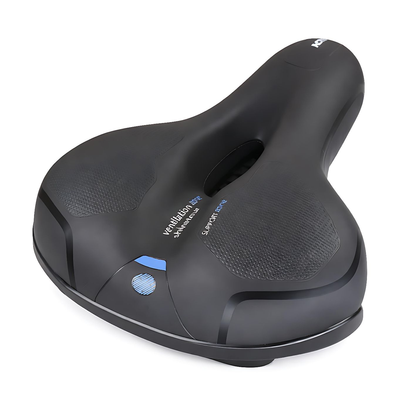 Bicycle Cushion Bike Seat Saddle with Soft Memory Foam Padding, Hollow Ventilation Channel, Dual Shock Absorbing Springs, Rear Safety Light, Wide Comfortable Design for Mountain Bike, Road Bike