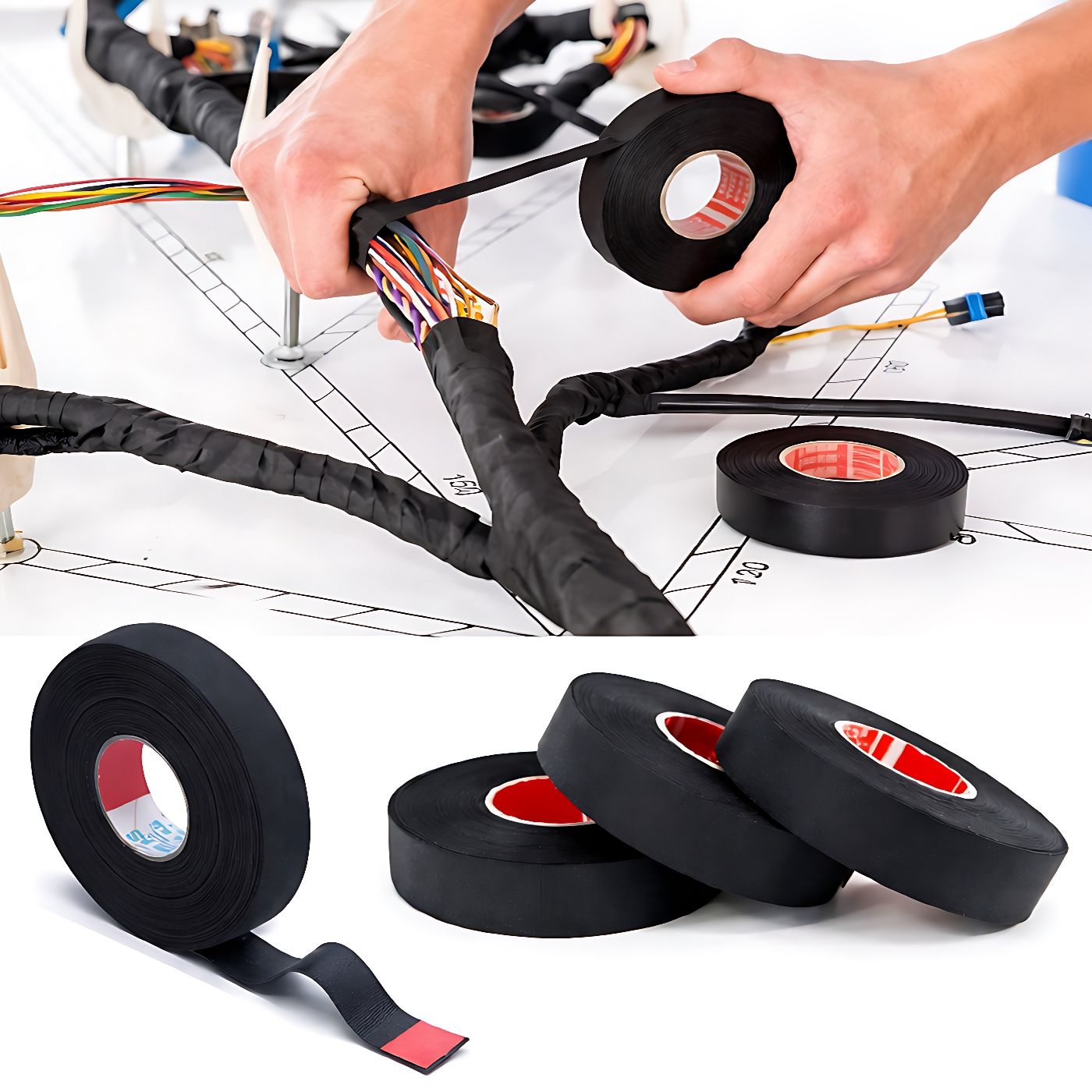 15M Car Flannel Wire Harness Tape, Flame Retardant Cloth Electrical Tape with Polyester Base, Noise Reduction and Abrasion Resistant Cable Wrap for Automotive, Home Appliance and Electronic Wiring