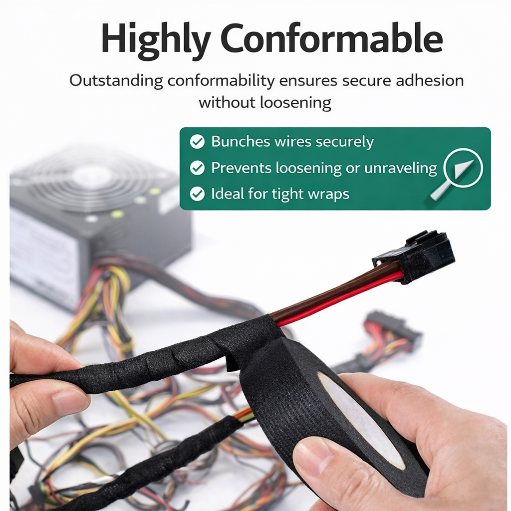 15M Car Flannel Wire Harness Tape, Flame Retardant Cloth Electrical Tape with Polyester Base, Noise Reduction and Abrasion Resistant Cable Wrap for Automotive, Home Appliance and Electronic Wiring