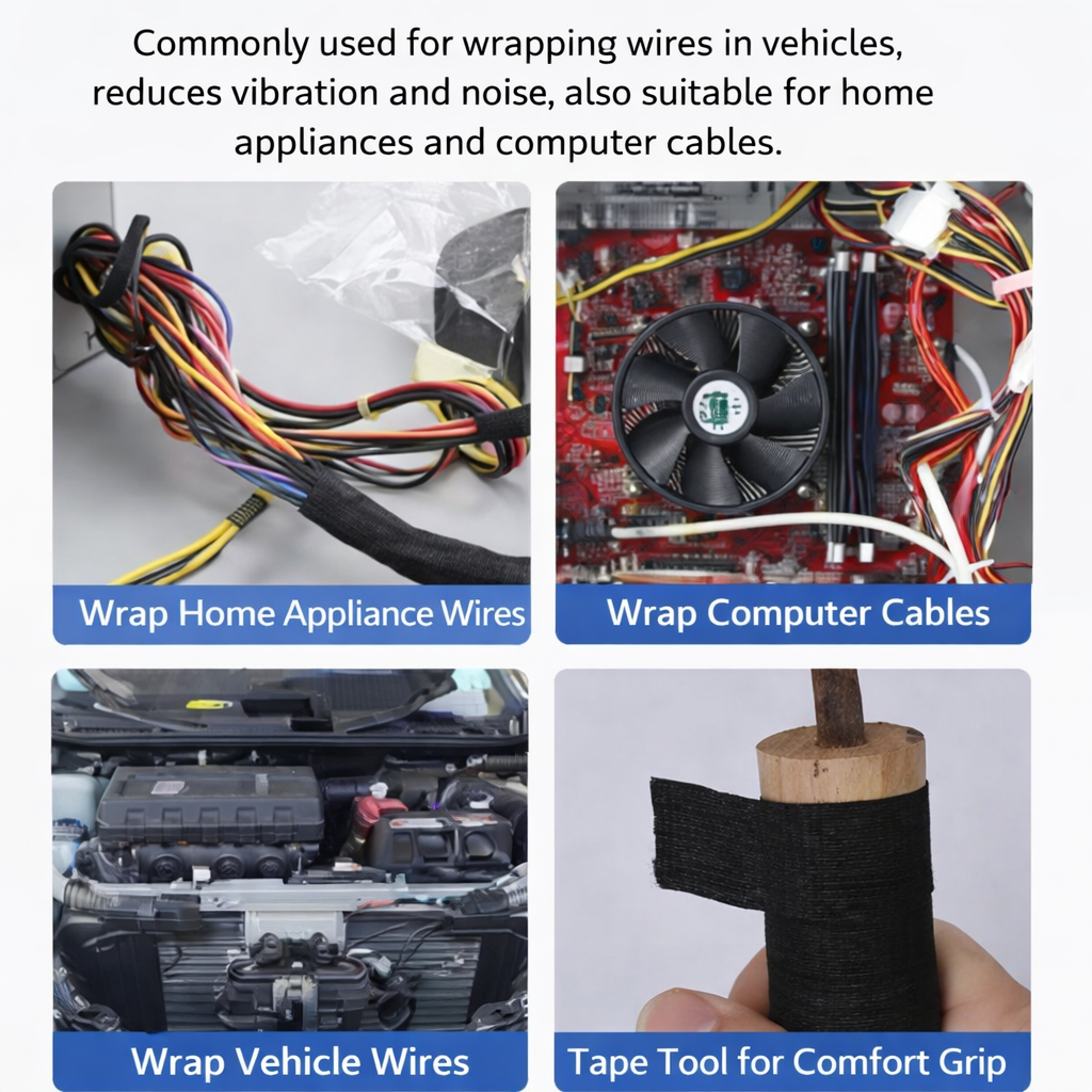 15M Car Flannel Wire Harness Tape, Flame Retardant Cloth Electrical Tape with Polyester Base, Noise Reduction and Abrasion Resistant Cable Wrap for Automotive, Home Appliance and Electronic Wiring